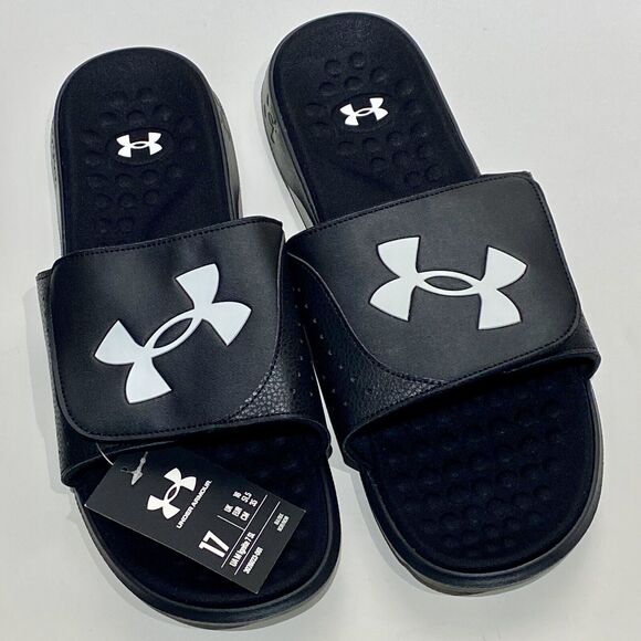 Under Armour UA Mens Ignite 7 Slide Sandal Size 17 Black Adjustable Strap Lounge - Picture 1 of 7